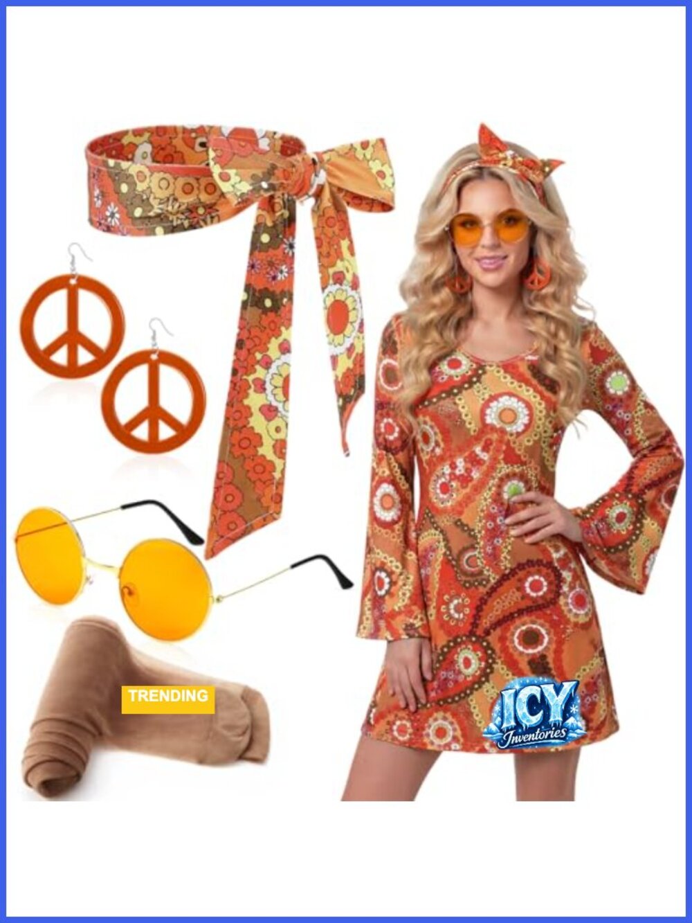 5-Piece 1970s Disco Costume Set for Women - Hippie Halloween Party Outfit
